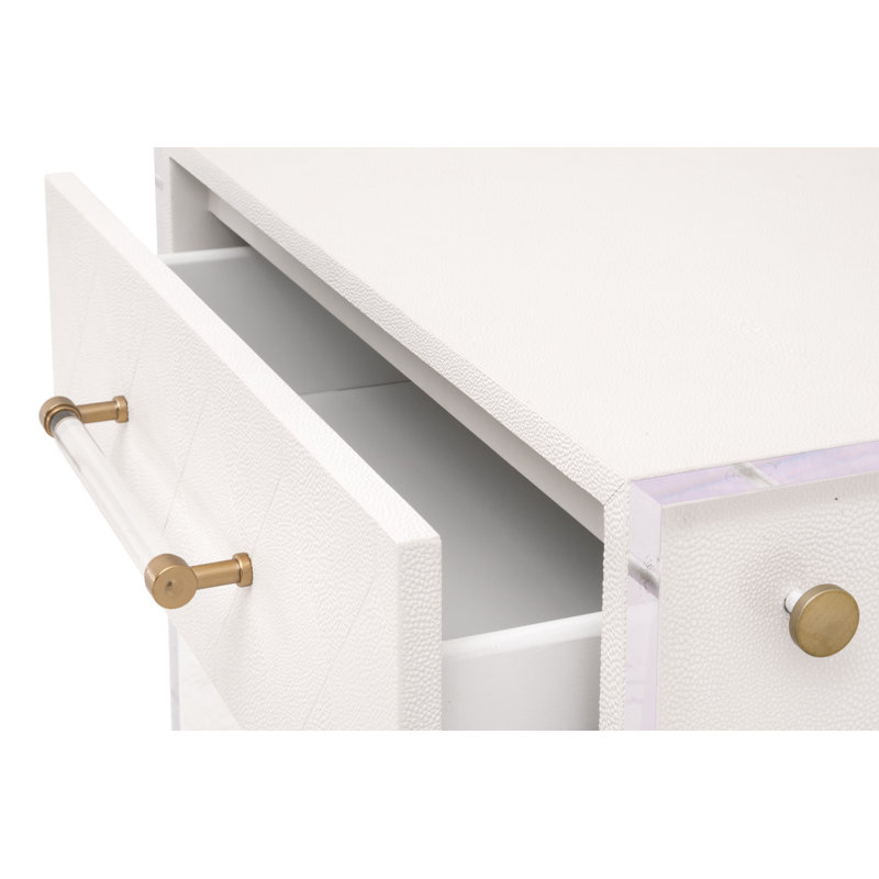 Pearl White Faux Shagreen Resin Nightstand with Clear Acrylic Sides