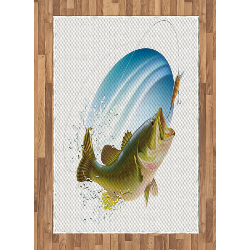 Tapis décoratif à fibres longues haute densité en polyester et coton à motif de poissons, Rectangle— 4 pi x 5 pi 8 po