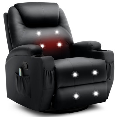Fauteuil inclinable, fauteuil inclinable avec chaleur et massage, fauteuils inclinables pivotants à 360 °, fauteuil inclinable berçant avec porte-gobelets et poches latérales