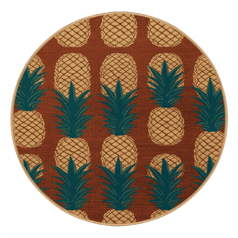  Tapis lavable avec ananas et fruits, Rond 3 pi