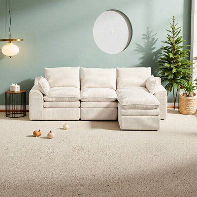 Canapé modulaire moderne en forme de L avec coussins détachables, revêtement en velours côtelé moelleux, conception à 3 sièges
