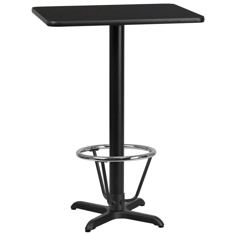 Basquez Rectangular Laminate Table Top with Bar Height Table Base and Foot Ring, 43.125" H x 24" W x 30" D, Black