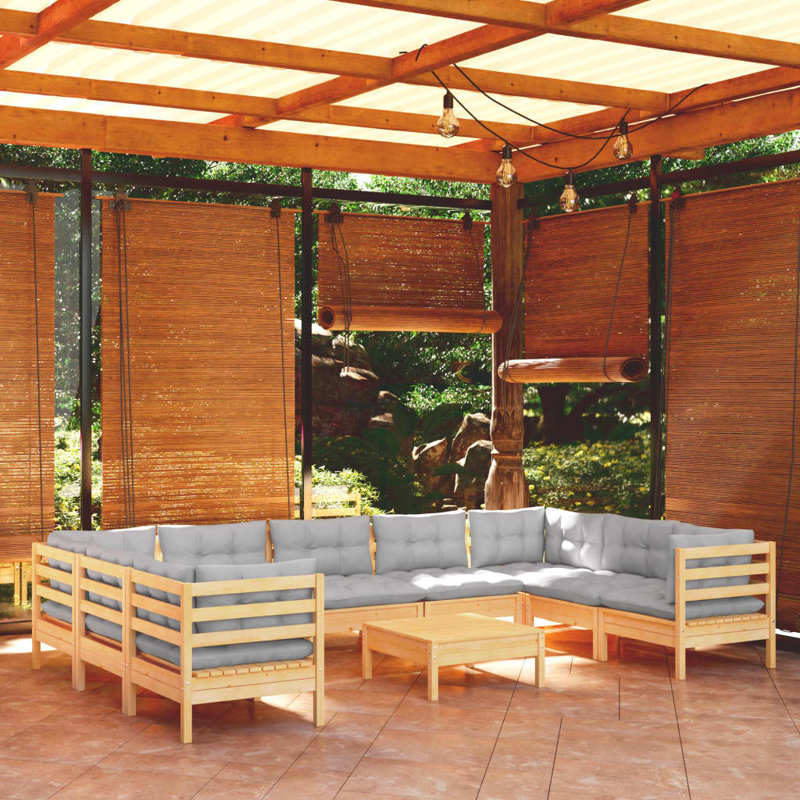Ensemble de conversation modulaire avec coussins 10 pièces Barranca, Gris, Naturel