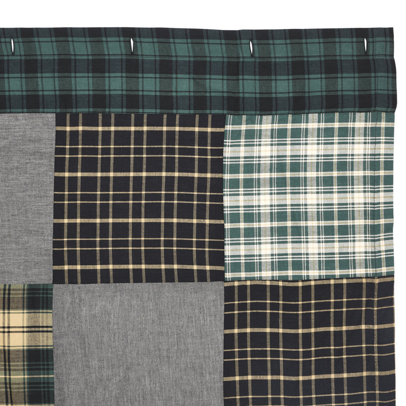 Pine Grove Green and Tan Cotton Patchwork Shower Curtain