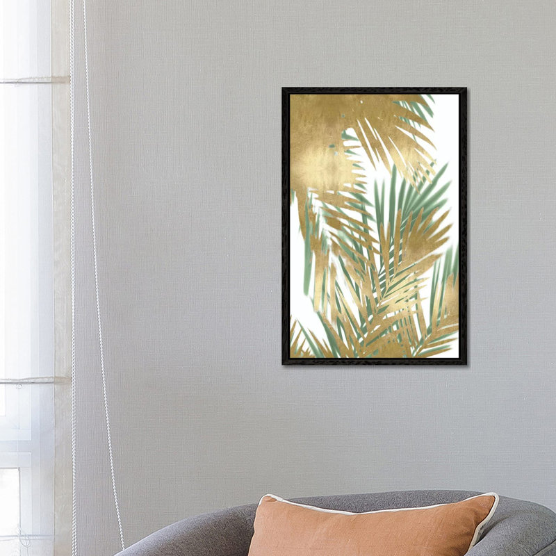 Palm Shadows Gold on Green II 1 Piece Wall Art on Canvas, 66.04cm H x 45.72cm W x 3.81cm D, Black Floater Framed