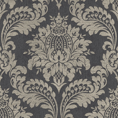 Archive Damask Black and Gold Removable Wallpaper