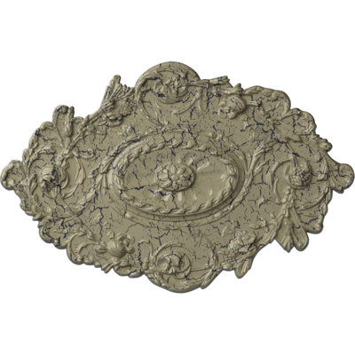 Endurathane Strasbourg Ceiling Medallion, 30 1/2"W x 20"H x 1 1/2"P, Hand-Painted Castle Stone Crackle Finish