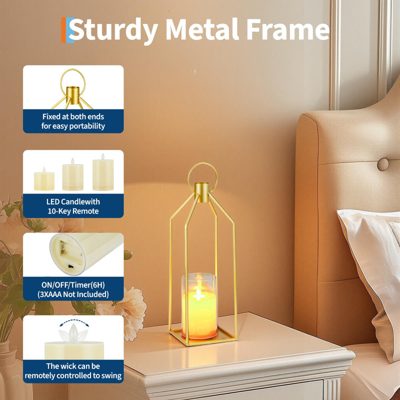 Metal Candelabra with Candle Included, Gold