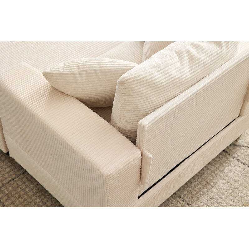 Chaise longue avec repose-pieds amovible et canapé-lit d'appoint rembourré, Beige