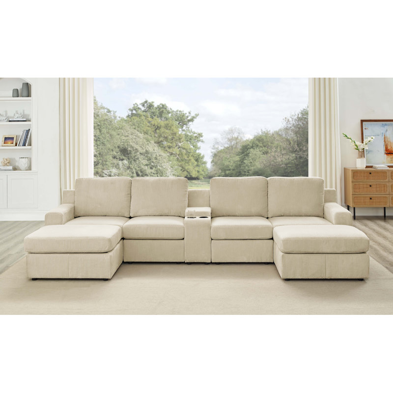 Canapé modulaire Larcbost, Velours côtelé beige