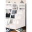 Lit double superposé au dessus d'un lit double transitionnel, finition blanche, rails à joints verrouillables, tiroirs intégrés, marches avant accessibles, serrure à lattes,