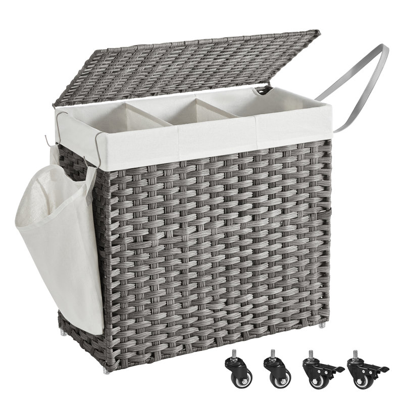 Wood Rolling Laundry Hamper with Handles, Grey