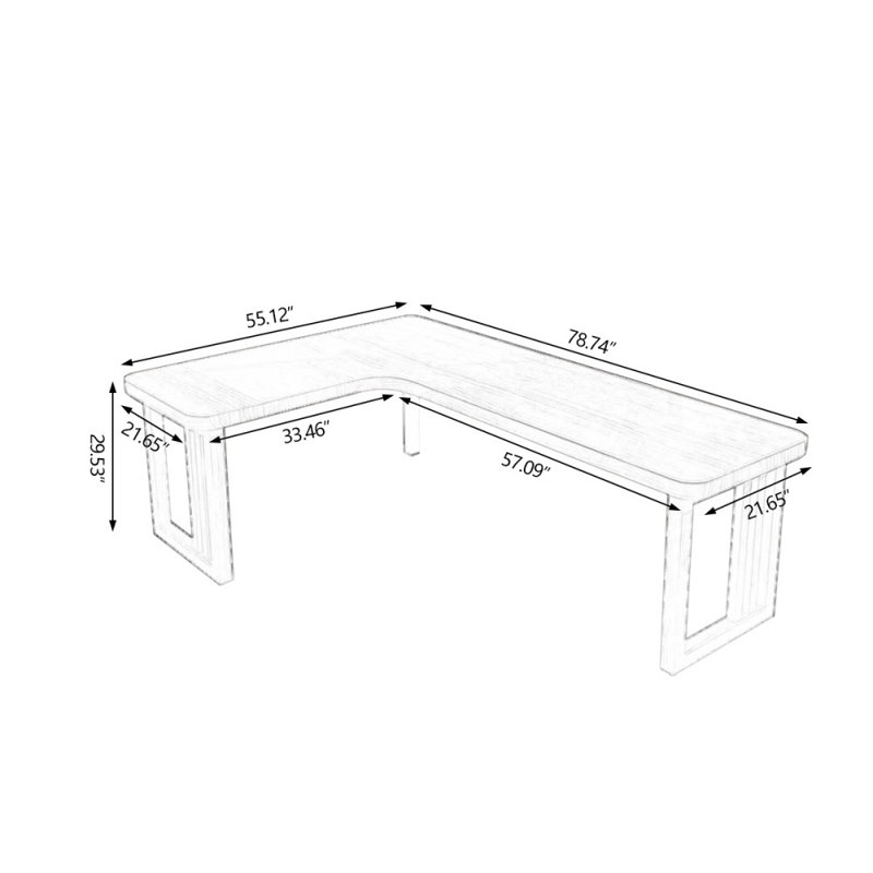 Bureaux rectangulaires en bois massif brun clair, Retour à gauche, 29.53"H x 78.74" W x 55.12" D
