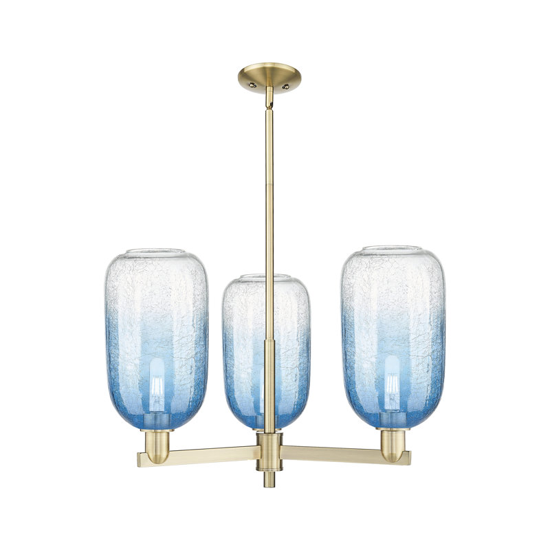 Lustre suspendu 3 lumières Gateshead, Bleu saphir, Laiton antique