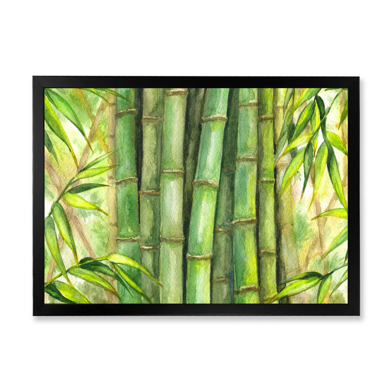 Tiges de bambou vert vif - peinture sur toile, H 16 po x l 32 po x p 1 po, Cadre photo noir