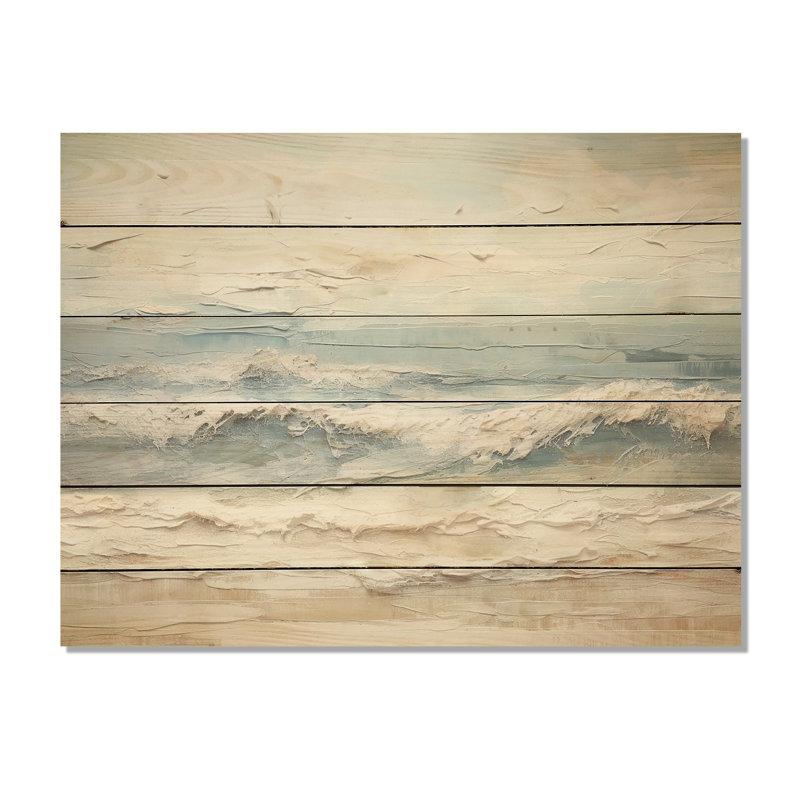 Peinture de plage côtière beige et bleue - Art mural en bois de plage côtière sur bois de pin naturel, H 10 po x l 20 po