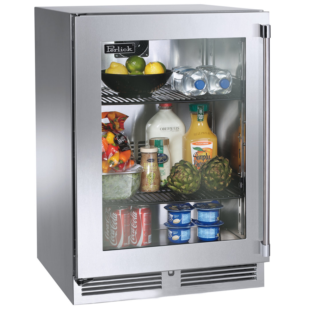 Perlick 24'' W Built-In 144 Cans (12 oz.) 5.2 Cubic Feet Beverage Cooler with Glass Door Perlick Hinge 