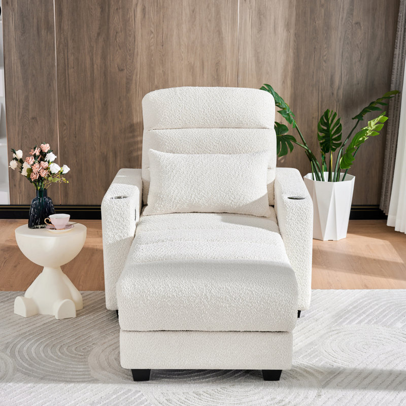 Méridienne électrique avec recharge sans fil, coussin lombaire et porte-gobelet réglables beiges pour la détente dans un appartement confortable dans la chambre à coucher