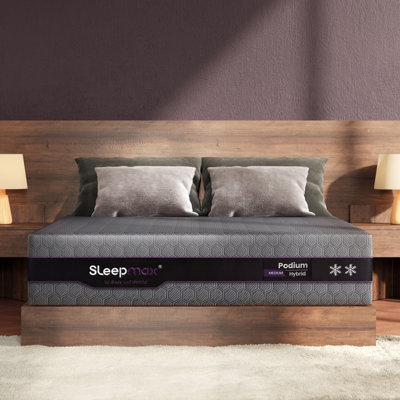 Sleepmax Podium 14 Inch King Medium Hybrid Cooling Mattress, Gel Memory Foam Latex Honeycomb Matrix Pocket Spring Mattress for Bedroom, Grey Bed‑in‑a‑Box