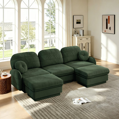 Modular 5-Piece Chenille U-Shaped Sectional Sofa With 2 Ottomans
