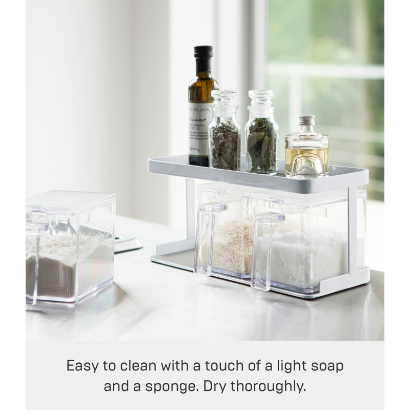 Tower Yamazaki Home Pantry Canisters With Rack, Kitchen Organizer, Triple, Steel + Plastic, Handles, White