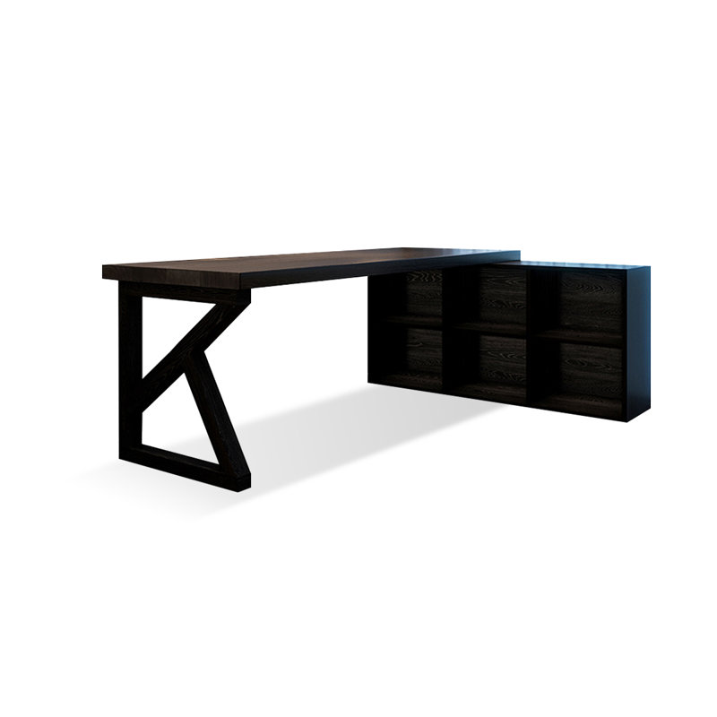 Bureau noir en bois massif en forme de L, H 29,53 po x l 70,87 po x P 41,34 po