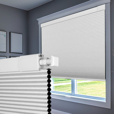 No Drill No Tools Cellular Shades Color Matched Cordless Honeycomb Blinds Easy to Install Cellular Blinds for Windows, Blackout White