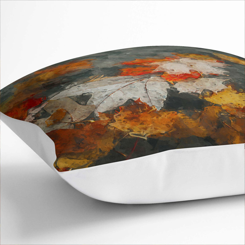 Leaves in Autumn Cushion with Filling, 40cm H x 40cm W x 15cm D, White