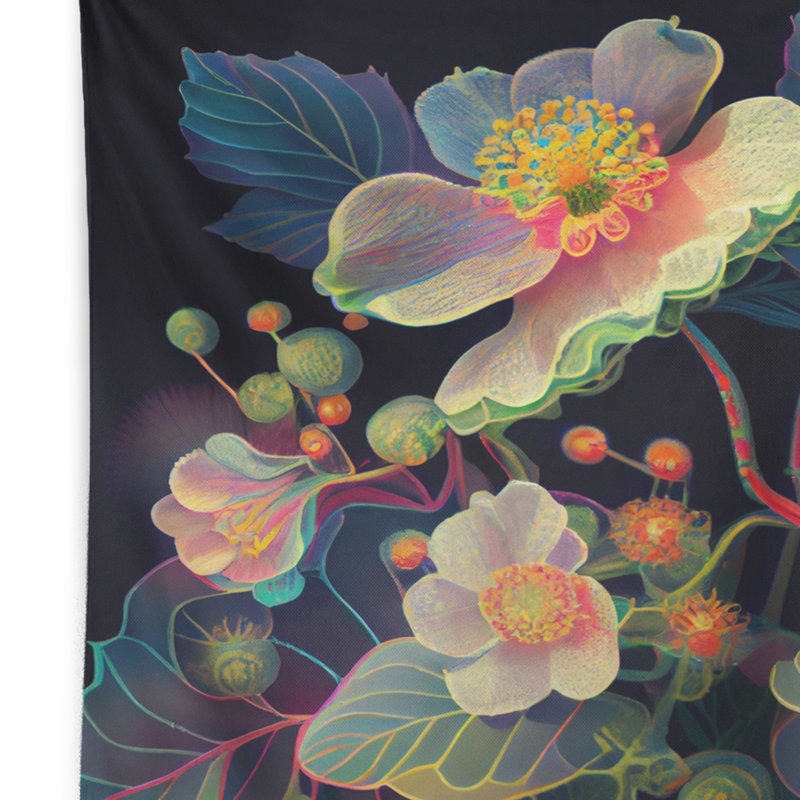 Blossoming Diphylleia Grayi In Fluorescent Colors Machine Tapestry - Rod Included, 50" H x 60" W