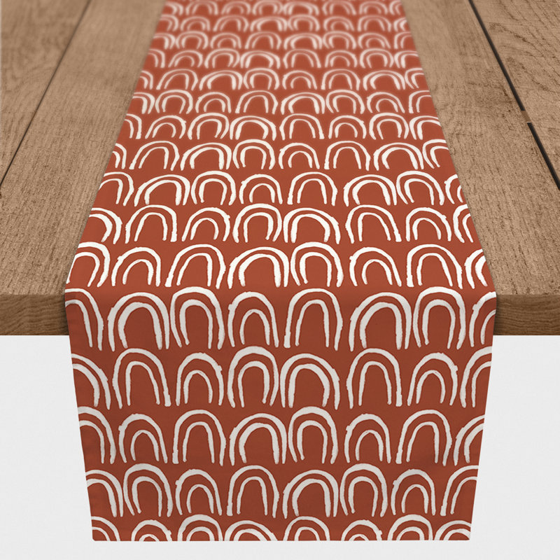 Chemin de table Maribeth, 90 po x 16 po, Rouille, Géométrique 1
