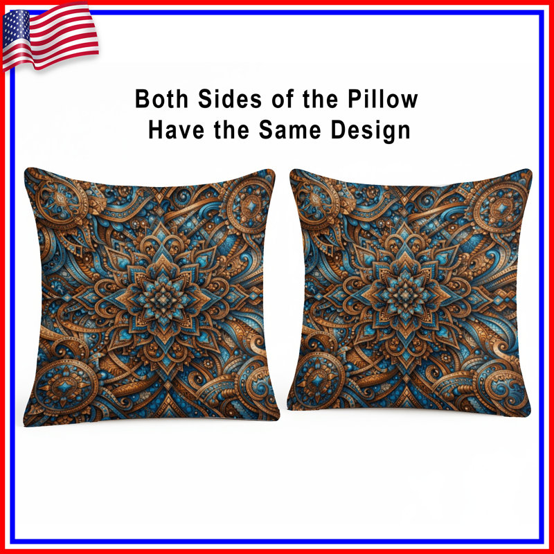 Intricate Mandala Pattern Double Sided Throw Pillows, 14 x 14 inches