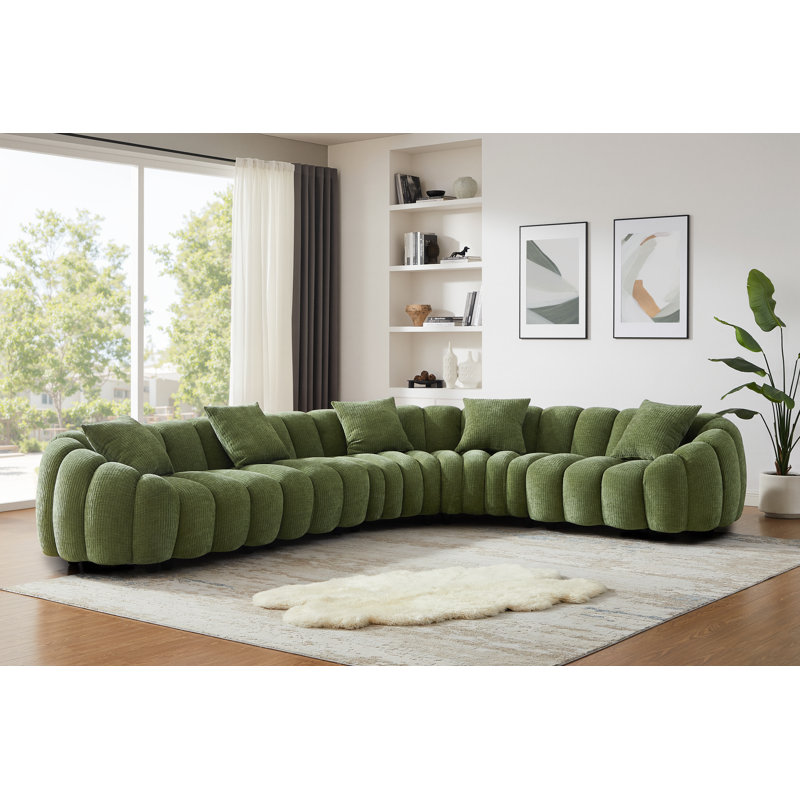 Modern Style Upholstered Modular Sectional, Green, 28.7"H x 112.2"W x 112.2"D
