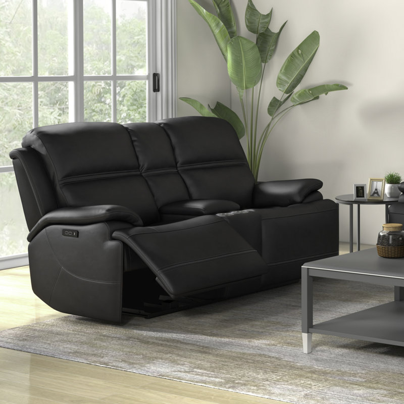 Graphite Gray Leather Sleeper Loveseat with Cup Holder