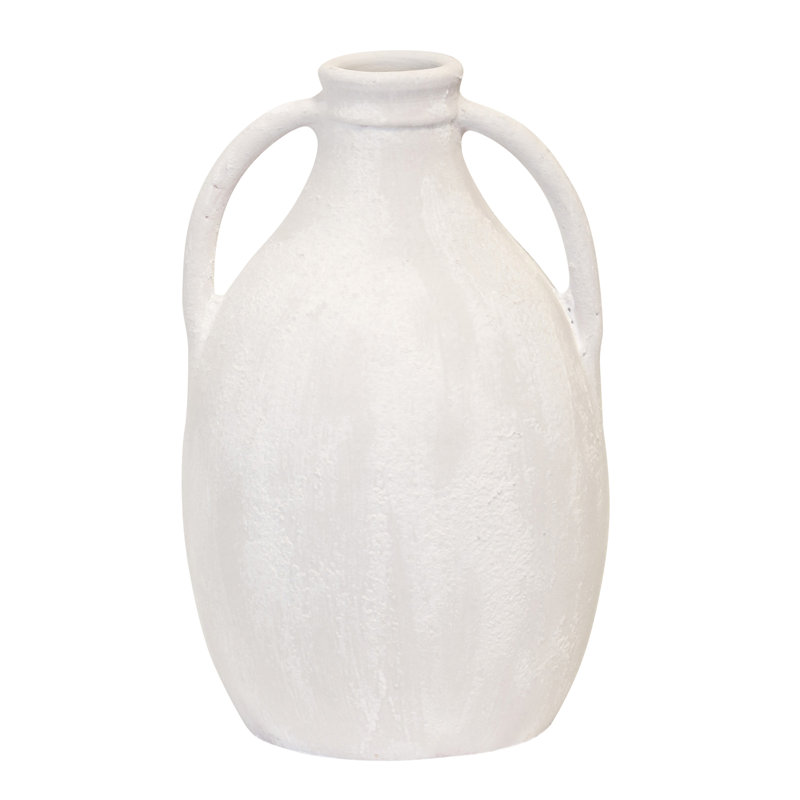 Large Vase with Handles - Hand Painted, Hand Painted Cream, 11.8" H x 7.5" W x 7.5" D