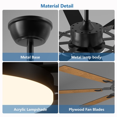 60 Inch Farmhouse Black Ceiling Fan With Lights And Remote Control, 6-Speed Noiseless Reversible DC Motor Chandelier Ceiling Fan For Living Room
