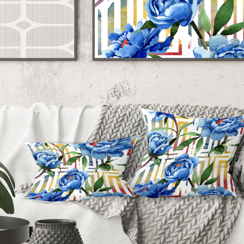 Coussin décoratif rétro imprimé botanique I - Mid-Century, 18 po x 18 po