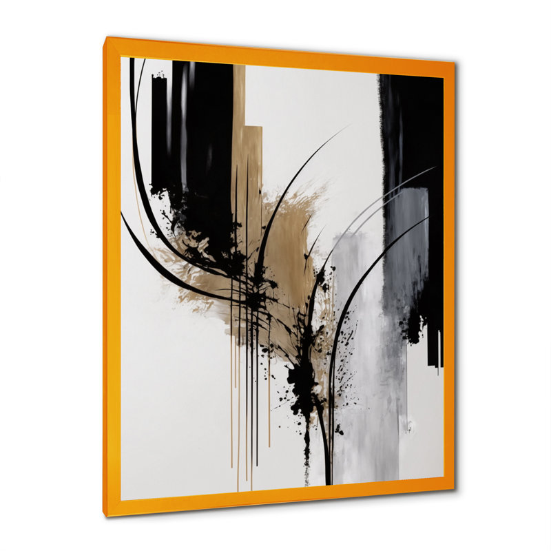 Avetik noir et blanc Expression II - art mural moderne sur toile, H 20 po x l 12 po, Toile avec cadre photo, Doré