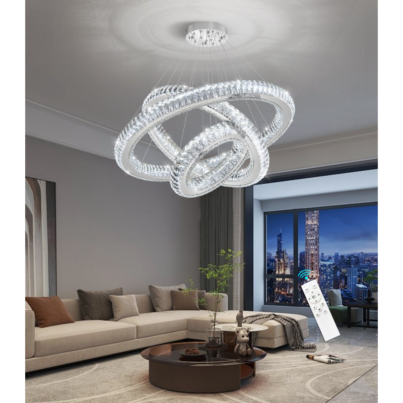 Modern Dimmable 3 Rings Led Chandelier, Silver