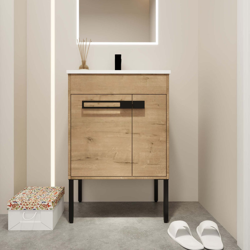 Meuble-lavabo avec lavabo, meuble-lavabo autoportant ou flottant, Imitation chêne
