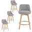 Tabourets de bar pivotants Ashwell de 26,8 po de style moderne du milieu du siècle, recouverts de lin, avec dossier incurvé, pieds en bois massif et repose-pieds en métal (ensemble de 4)-131200807