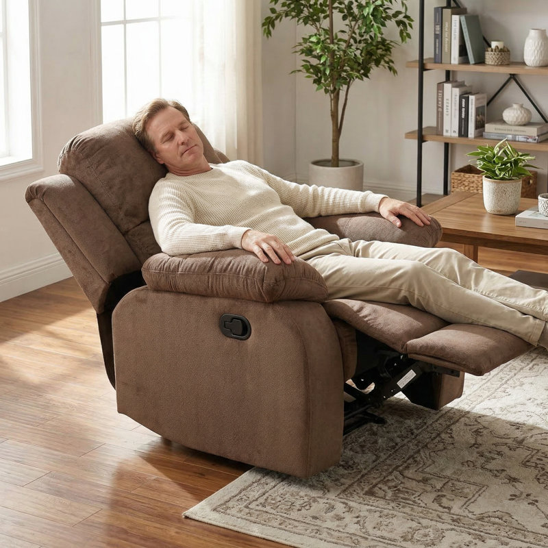 Brown Manual Function Recliner | Durable Fabric | 110-115 ° Reclining | Solid Wood Frame, Brown