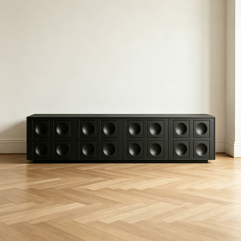 Meuble télé avec rangement en bois de style rétro, 18.89"H x 70.86"L x 15.74"W, Black