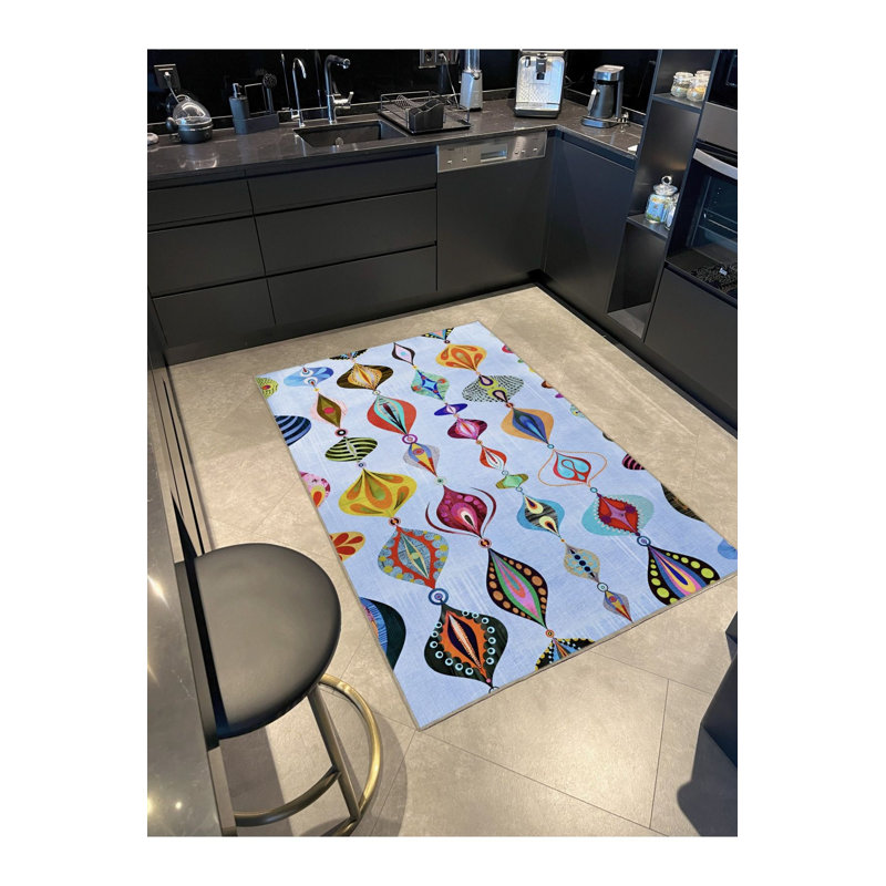 Tapis bleu lavable décoratif multicolore bleu, Tapis de couloir 3 pi 3 po x 9 pi 10 po