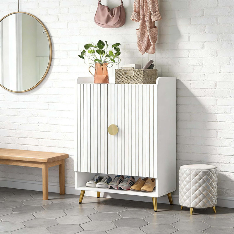24 - Pair Shoe Storage Cabinet, 43.34"H x  28.76"W x  14.58"D, Gold,White