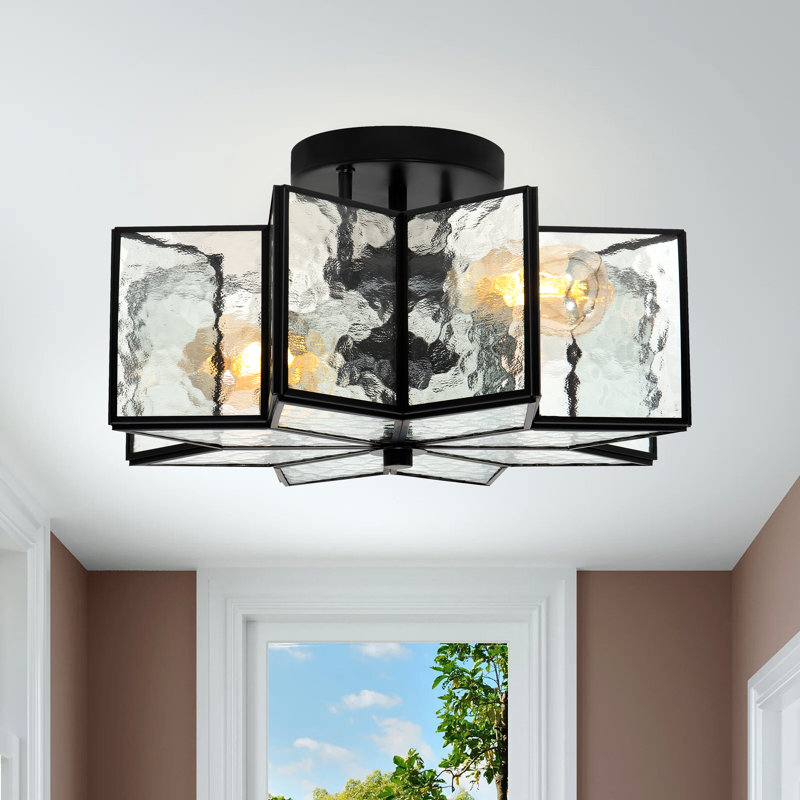 2 - Light 41cm Unique/Statement Star Semi Flush Mount Light, Black