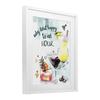 Why Limit Happy To An Hour Framed Print Under Glass, design by Femvisionary