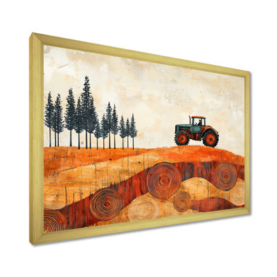 «Autumn Barn with Tractor Landscape I - Farm», reproduction d'art sur toile encadrée