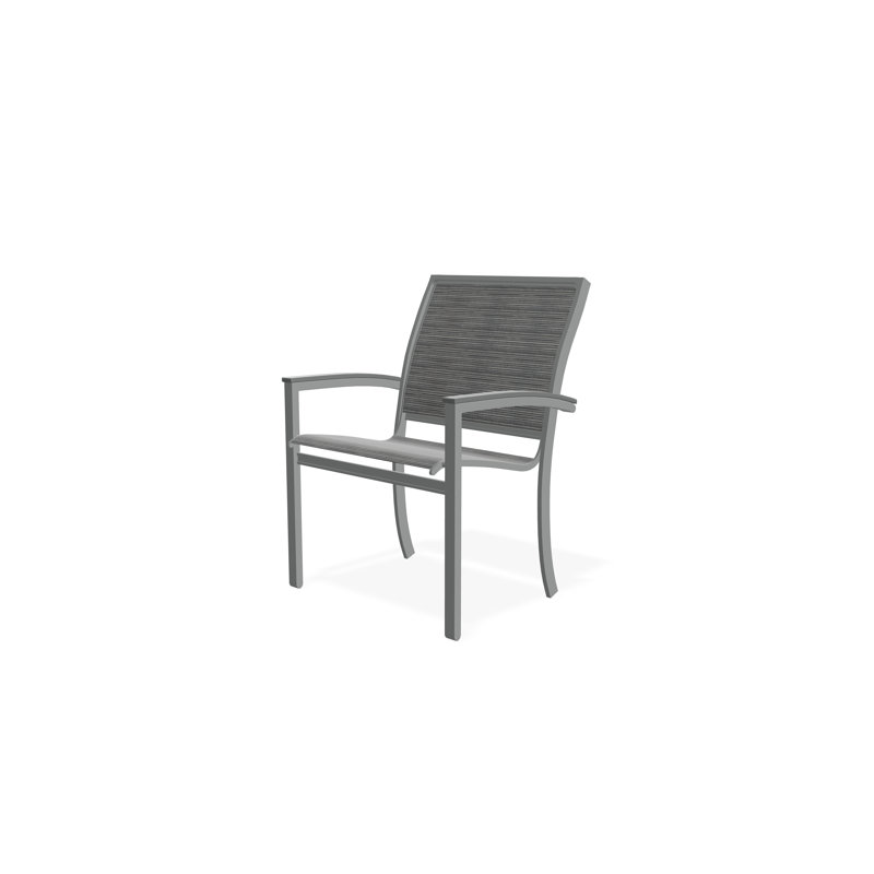Bazza Sling Aluminum Frame Dining Height Stacking Café Chair with Marine Grade Polymer Arm Accent, Graphite, Destiny Steel