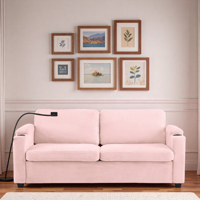 Convertible Sleeper Sofa With Full Size Mattress, 2 Usb Ports, 2 Cup Holders, 2 Side Pockets And 1 Phone Holder