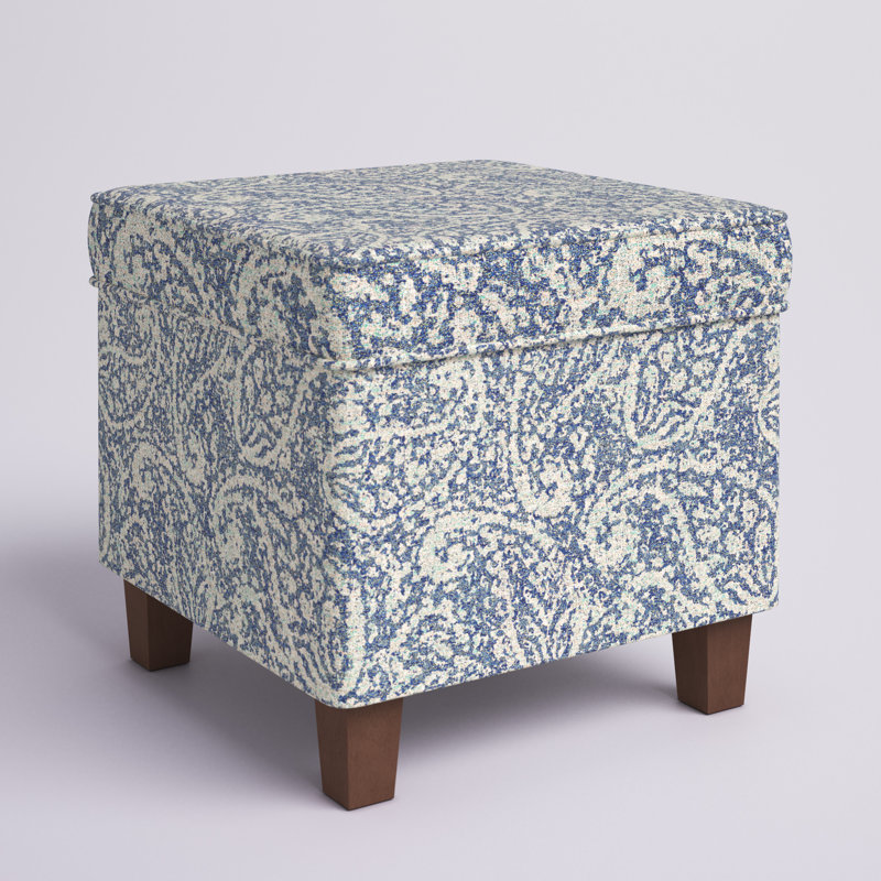 Asha 17.5" Square Storage Ottoman, Blue Paisley